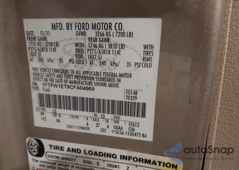 2012 Ford F-150 Lariat from USA, damaged, VIN 1FTFW1ET9CFA04969